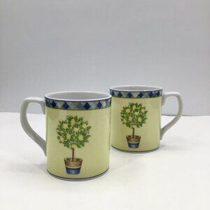 VTG Royal Doulton Lemon Tree Carmina Mugs Fine China Chip Resistant Yellow Blue
